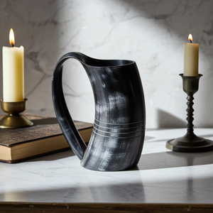 แก้วไวน์วิกิ้งคุณภาพสูง แก้วทรงคลาสสิกทำจากเขาควายแกะสลัก ถ้วยเซรามิกดีไซน์ไม่ซ้ำใครสำหรับงานปาร์ตี้ ผลิตด้วยมือในอินเดีย - Product Image 4