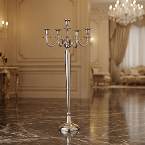 Candelabro Metálico Europeo Hecho a Mano de 5 Brazos, Color Níquel, Resistente al Calor, Ecológico, Decoración Navideña para el Hogar, Centros de Mesa para Bodas - Product Image 1