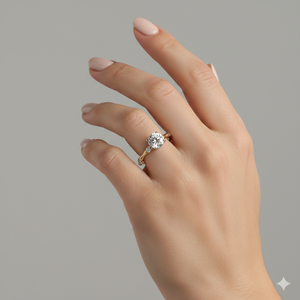 Anillo de Compromiso con Diamante Cultivado en Laboratorio, Oro de 14K, Corte Redondo, Halo Oculto, Piedras Laterales, Fabricante de Joyería Personalizada OEM - Product Image 5