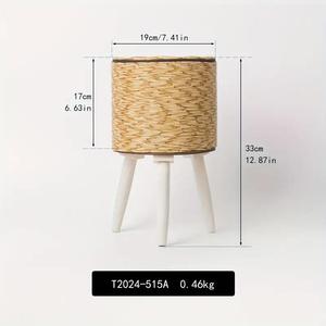 Pot de fleurs tissé à la main avec support en bois, vase rond pour plantes d'intérieur, fabriqué en Chine pour la décoration de la maison - Product Image 2