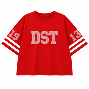 เดลต้า |   ซิกมา |   เสื้อยืดผู้หญิง Theta ประดับเพชรเทียม ลายตัวอักษรกรีก สีแดงขาว คอกลม แขนลายทาง ลายกราฟิก - Product Image 3