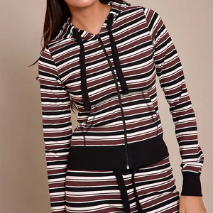 Conjunto de Salón Personalizado para Mujer, Chándal de Punto a Rayas de 2 Piezas, Sudadera con Capucha de Manga Larga y Pantalones Largos, Ajuste Holgado Informal para Todas las Estaciones - Product Image 3