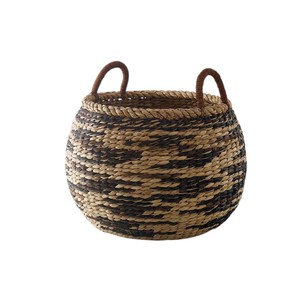 Wholesale Two Tone Black and Natural Water Hyacinth <b>Basket</b> Handcrafted Storage Laundry <b>Hamper</b> with Sturdy Handles Eco Friendly - Product Image 1