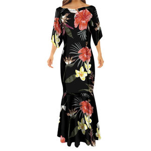 Robes de soirée formelles pour femmes, à manches courtes, style mexicain, imprimé floral, hawaïennes - Product Image 6
