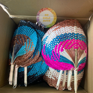 Ventilador de mano portátil de bambú pintado a mano, estilo vintage, grande, de paja, repelente de mosquitos para niños, refrescante, para verano - Product Image 6