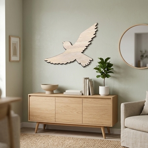 Silhouette murale artisanale en bois d'oiseau en vol, sculpture murale minimaliste en bois naturel de colombe en vol, décoration pour chambre d'enfant et salon - Product Image 2