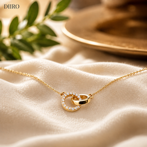 Collar de Lujo con Colgante de Doble Círculo para Mujer, Chapado en Oro, con Diamantes de Moissanita Entrelazados, Joyería de Moda, Elegante Regalo para Fiesta - Product Image 5