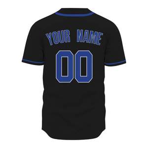Maillot de baseball personnalisé pour homme, manches courtes, col en V, imprimé noir et bleu, respirant, décontracté, pour l'été, 100 % polyester tricoté, ODM - Product Image 6