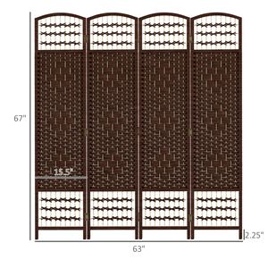Divisorio Pieghevole Tradizionale in MDF Marrone con 4 Pannelli in Fibra Ondulata Traslucida per Casa e Ufficio - Product Image 3