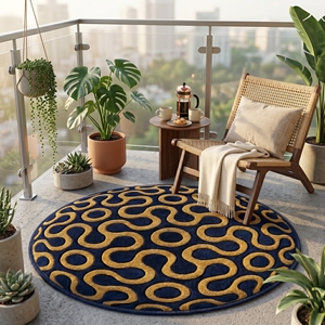 Alfombra Redonda de Lujo Hecha a Mano con Mechones |   Alfombra Moderna Abstracta Azul y Dorada |   Alfombra de Comedor de Diseño Personalizado |   Exportación al por mayor Qu - Product Image 2