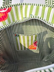 Bolsa de Mano de Algodón a Rayas Verdes con Estampado de Granada, Estilo Bohemio, Casual, con Cierre, para Compras y Viajes, para Mujer - Product Image 5