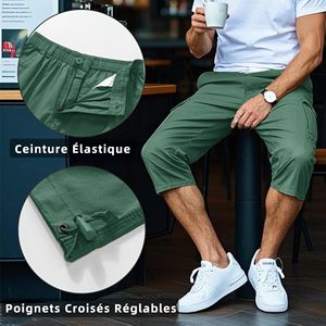 Pantalones Cortos Capri de Lona Verde para Hombre, Casuales, de Secado Rápido y Transpirables, con Cintura Elástica para Uso Diario, Entrenamientos y Actividades al Aire Libre - Product Image 3