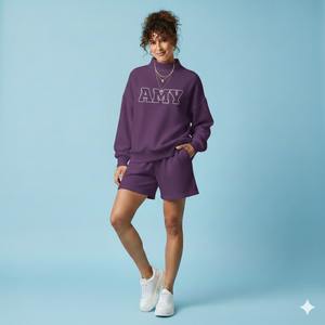 Achetez un ensemble de 2 pièces de haute qualité, col montant, en coton lourd 100% tricoté, style décontracté, hip hop, pour femmes - Product Image 4
