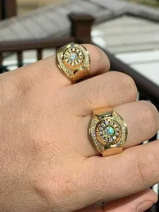 Tishya <b>Diamond</b> Women's Signet <b>Ring</b> 925 Sterling Silver Yellow Gold Plated Iced <b>Diamond</b> Look Wedding Engagement Hip Hop Jewelry - Product Image 6