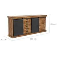 Meuble TV industriel en bois de manguier avec porte, console multimédia pour hôtel et salle à manger