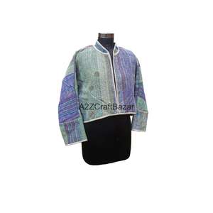 Chaqueta de Cuello Alto con Botones, Hecha a Mano, Reversible, Ecológica, Transpirable, de Secado Rápido, Tejida, 100% Algodón, Estilo Vintage Kantha, para Mujer - Product Image 4