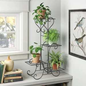 Support à fleurs moderne classique en acier inoxydable, étagères grillagées à 4 niveaux, utilisation au sol, plantes d'intérieur/extérieur, léger, écologique, finition poudrée - Product Image 2