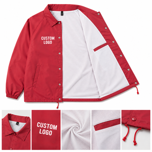 Custom Logo <b>Red</b> Men's Coach <b>Jacket</b> Windproof Casual Polyester Turn-Down Collar Button Front Loose Fit Autumn Style - Product Image 4