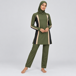 Conjunto de Burkini Modesto de 3 Piezas Personalizado para Mujer, Ropa de Playa Elegante con Logotipo Estampado en la Parte Delantera y Conjunto de Burkini Modesto de 3 Piezas Personalizado - Product Image 1