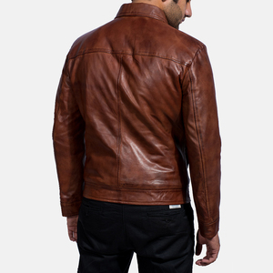 High Quality Breathable <b>Men's</b> Brown Genuine <b>Leather</b> <b>Jacket</b> Zipper Closure Turn-down Collar Casual Style Autumn Wear <b>Men's</b> <b>Jacket</b> - Product Image 1