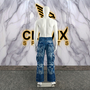 CLOVIX SPORTS Pantalones Cargo de Mezclilla para Hombre, Multibolsillos, Azul Lavado, Estilo Urbano Holgado, Logotipo Personalizado, Venta al por Mayor - Product Image 3
