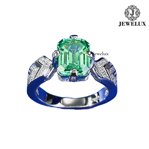 Bague de cocktail pour femme Jewelux, en argent 925 plaqué rhodium, avec pierre précieuse verte taille émeraude, motif flèche, sertissage pavé, luxe, pour fiançailles - Product Image 2