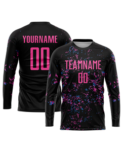 Camiseta de Fútbol Sublimada Personalizada para Hombre, Manga Larga, Negra, Rosa, Azul, Nombre del Equipo, Número, Absorbe la Humedad, Unisex, Ajuste Atlético para Adultos - Product Image 2
