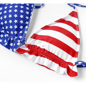 Conjunto de Bikini con Estampado de Bandera Americana para Mujer, Halter con Lazos Laterales, Traje de Baño de Dos Piezas, Rayas, Spandex, Poliéster, Ropa de Playa - Product Image 5