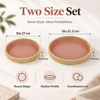 Ensemble de 2 plateaux décoratifs ronds en métal avec bord tressé naturel pour centre de table basse et décoration intérieure