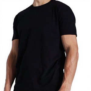 Conjunto de Camiseta y Pantalones Cortos Negros Casuales de Verano para Hombre, Cuello Redondo, Tejido de Punto, Color Sólido, Transpirable, Algodón, Estampado, Alta Calidad, para Entrenamiento - Product Image 4