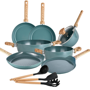 Ensemble de cuisson antiadhésif en marbre de qualité supérieure avec poêles, casseroles et couvercles en verre trempé, forgé et durable - Product Image 1