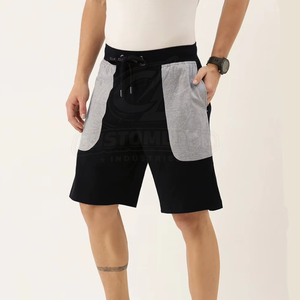 Shorts Bermuda pour homme à blocs de couleur avec poches, taille à cordon de serrage, séchage rapide, style sport décontracté, noir et gris - Product Image 4