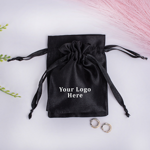 Custom Logo Satin <b>Drawstring</b> <b>Pouch</b> Jewelry Packaging Bag Black With Embroidery For Gift Storage - Product Image 4