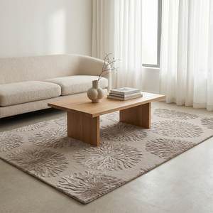 Tapis en laine à poils épais, gris corail argenté, tufté à la main, écologique, antidérapant, texturé, motif botanique, pour salon - Product Image 4