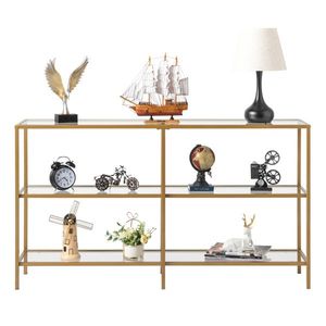 Consolle da Ingresso Moderna 51.2FT con Struttura in Metallo Dorato, Facile Montaggio, Tavolo da Divano in Vetro Temperato, Specchiato, per Soggiorno Contemporaneo - Product Image 5