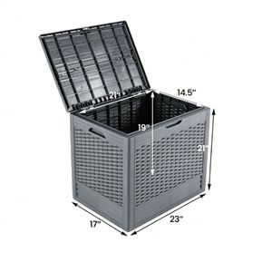 25-Gallon Outdoor Deck <b>Storage</b> <b>Chest</b> Weatherproof PP Material Rattan Texture Lockable Patio Organizer Side Table Extra Features - Product Image 3