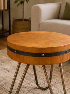 Modern Round Solid Teak Wood Rumi Decorative Side Table Metal Hairpin Legs Living Room Furniture Midcentury Design Model TAB46 - Product Image 3