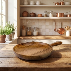 Soporte de Madera Suar de Grado Alimenticio para Pasteles y Frutas, Color Marrón Claro, 22 Centímetros de Diámetro, Decoración de Mesa Premium - Product Image 3
