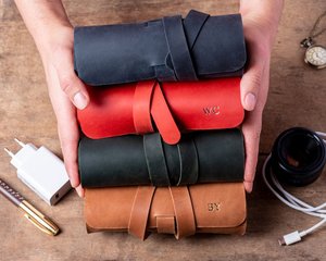 Trending Leather <b>Cable</b> Organizer Fast Shipping Cord Management Travel Tech Accessories Wire Holder Case Store LCO-0080 - Product Image 2
