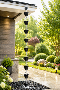 Chaînes de pluie en aluminium de haute qualité, design lotus, faites à la main, revêtement poudré, pour gouttières, décoration extérieure de jardin et de toit - Product Image 6