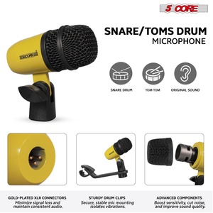 Kit de Micrófonos de Batería de 5 Núcleos, 7 Piezas, Micrófonos de Batería Totalmente Metálicos, Tom/Snare y Platillos, Juego de Micrófonos con Cable para Instrumentos de Percusión - Product Image 3
