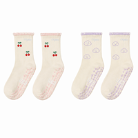 Chaussettes de yoga antidérapantes en coton pour femmes, avec logo personnalisé brodé, motif nuages, bleues, à volants, pour Pilates, avec grip, assorties, par fabricant OEM