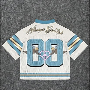 Maillot de football rétro en maille courte de haute qualité pour hommes et femmes, coupe ample et oversize en polyester, idéal pour l'été et le streetwear - Product Image 2