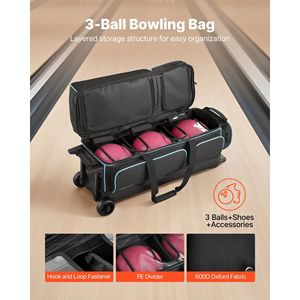 Borsa per 3 Palle da Bowling con Ruote e Scomparto Separato per Scarpe fino alla Taglia US 16 - Product Image 2