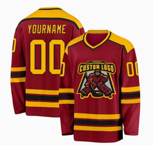 Camiseta de Hockey sobre Hielo Personalizada, Cuello en V Rojo, Manga Larga, Impresión Sublimada, Poliéster que Absorbe la Humedad, Ropa Deportiva para Hombre Adulto - Product Image 4