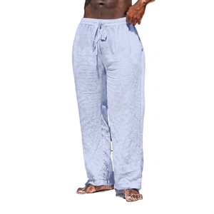 Pantalon décontracté pour homme 100 % lin, coupe droite, respirant, écologique, séchage rapide, léger, avec cordon de serrage, taille moyenne à grande - Product Image 6