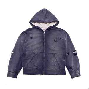 Sudadera térmica con cremallera de doble capa, corte holgado, con efecto descolorido por el sol, de tejido gofrado de algodón grueso y pesado, personalizada. - Product Image 3