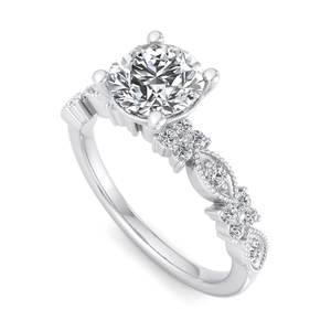 Bague de fiançailles de luxe en or rose avec diamant rond taille brillant, style <span class=keywords><strong>vintage</strong></span>, avec bande milgrain et marquise, ensemble de bijoux de mariée, bijoux de mode pour femme - Product Image 5