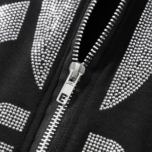 En stock, sweat à capuche squelette pour femme, sweat à capuche brillant avec fermeture éclair et strass, 100% coton, 350 GSM, sweat à capuche scintillant, prêt à être expédié, vente en gros - Product Image 6