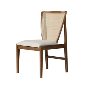 Chaise de salle à manger en bois massif avec dossier en rotin tressé et assise rembourrée, chaise de salle à manger moderne en bois naturel pour la maison et le café - Product Image 2